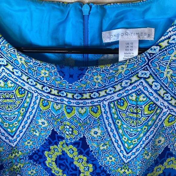 London Times Aqua and Lime patterned Dress - Picture 3 of 5